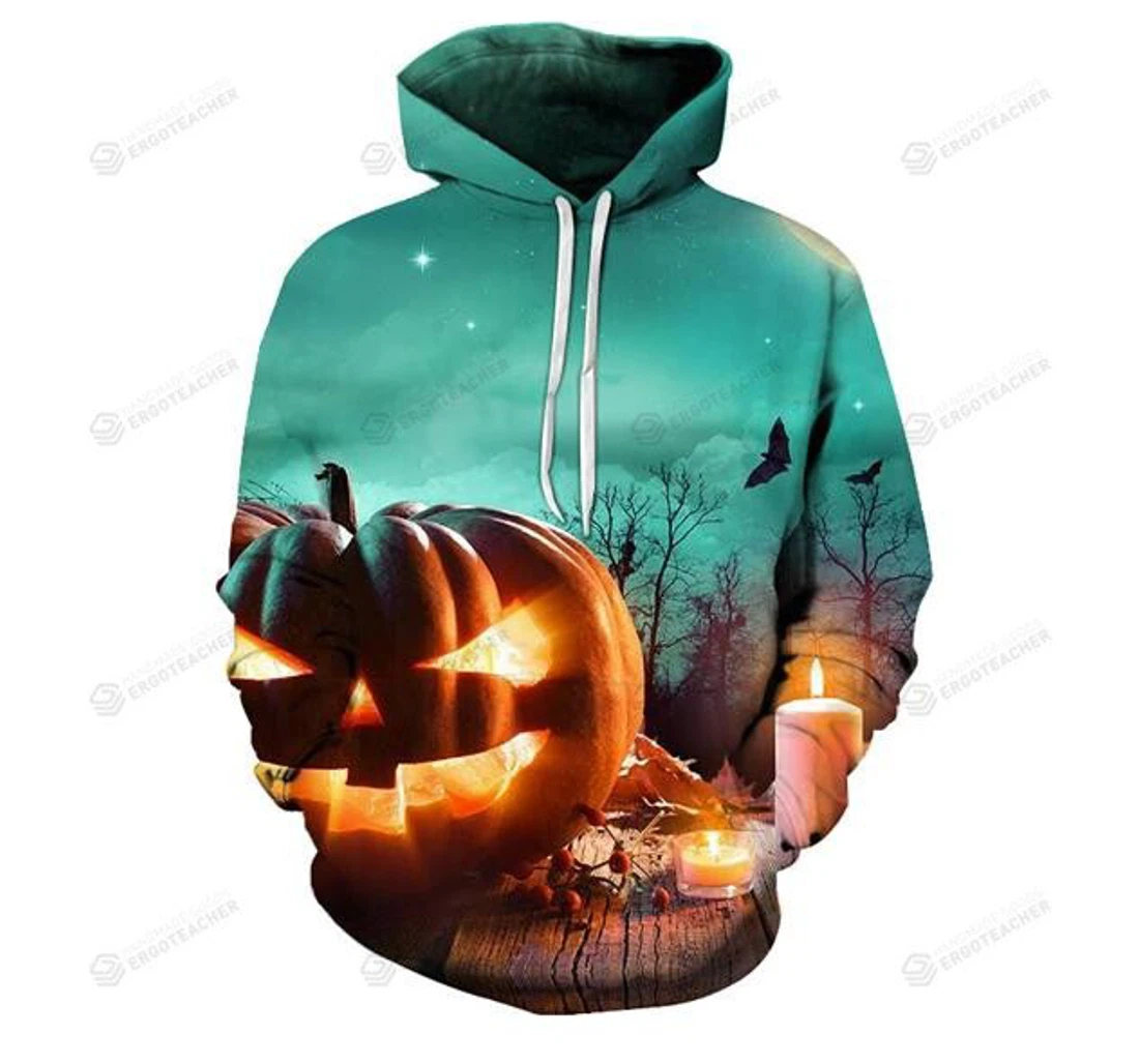 Personalized Evil Pumpkin Green Halloween - 3D Printed Pullover Hoodie