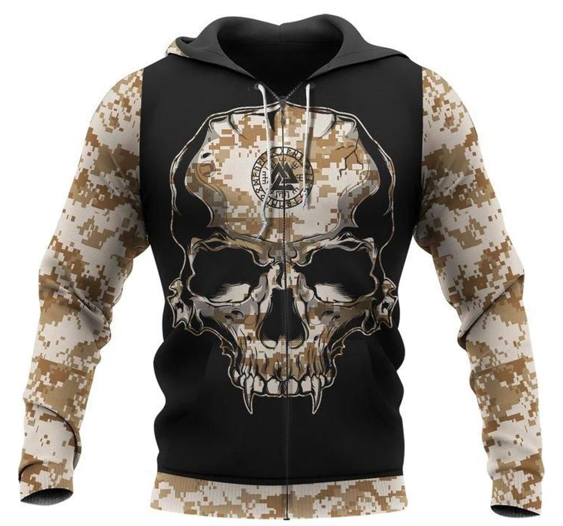 Personalized Camo Skull Viking Symbol - 3D Printed Pullover Hoodie