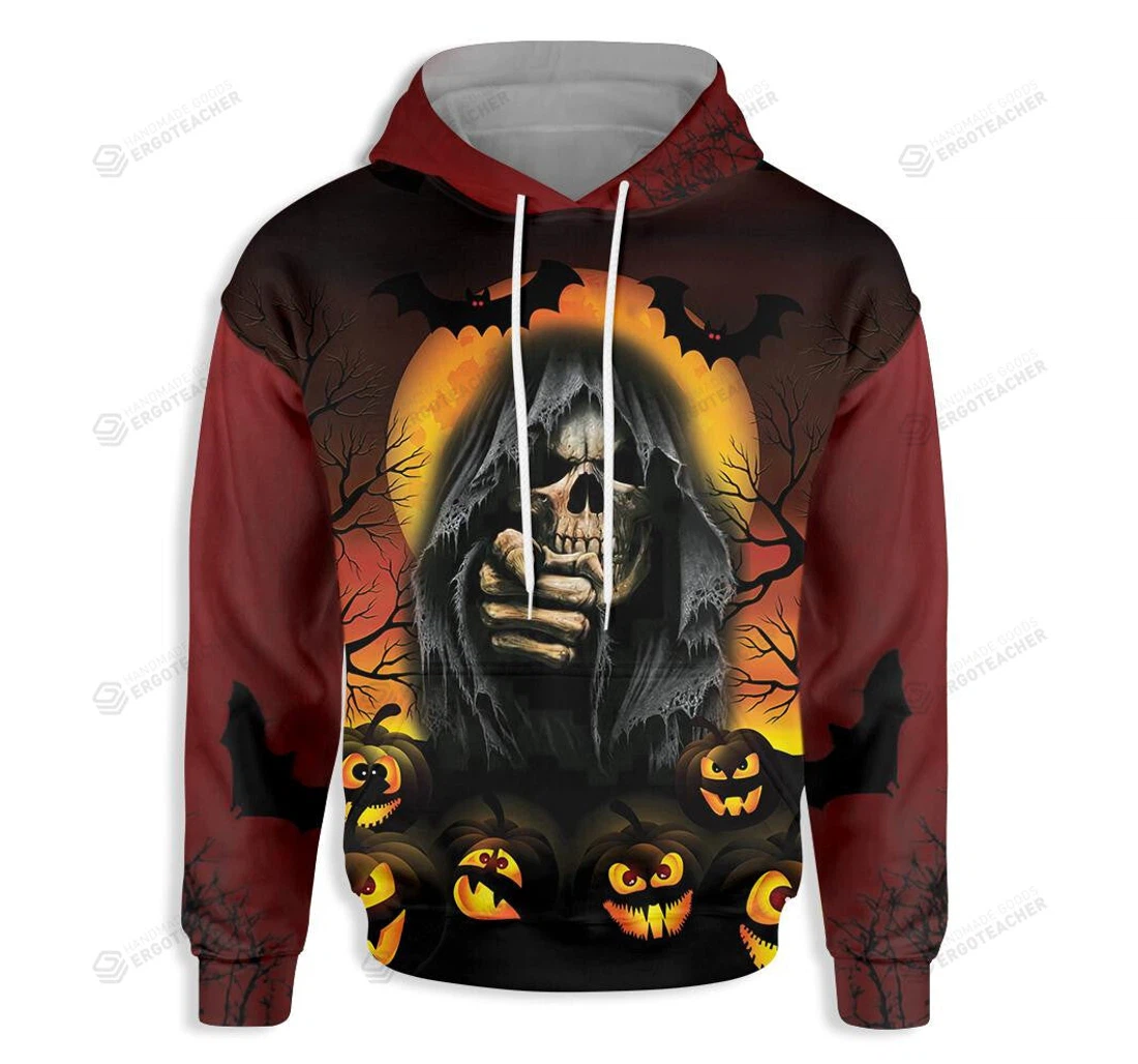 Personalized Halloween Night Pointing Finger Skull - 3D Printed Pullover Hoodie