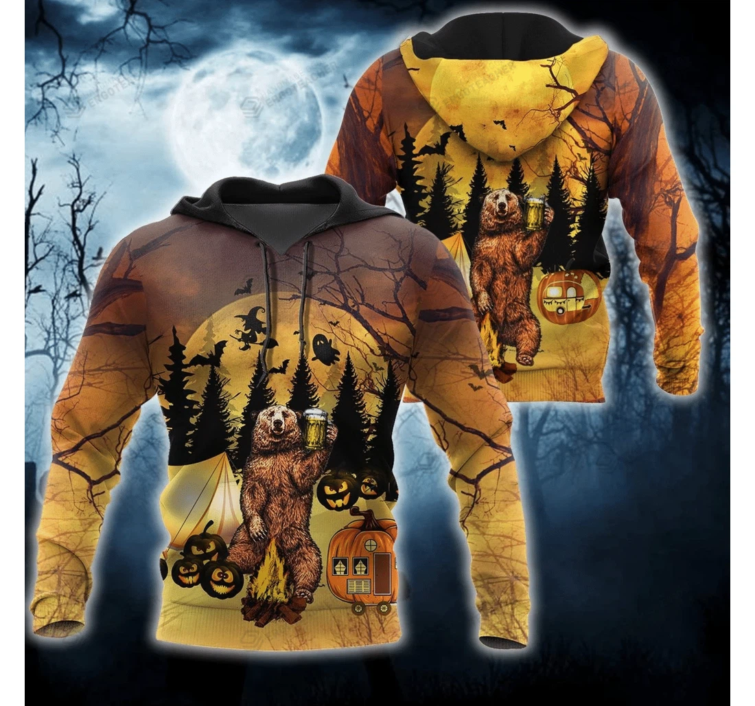 Personalized Beautiful Halloween Camping Bear - 3D Printed Pullover Hoodie