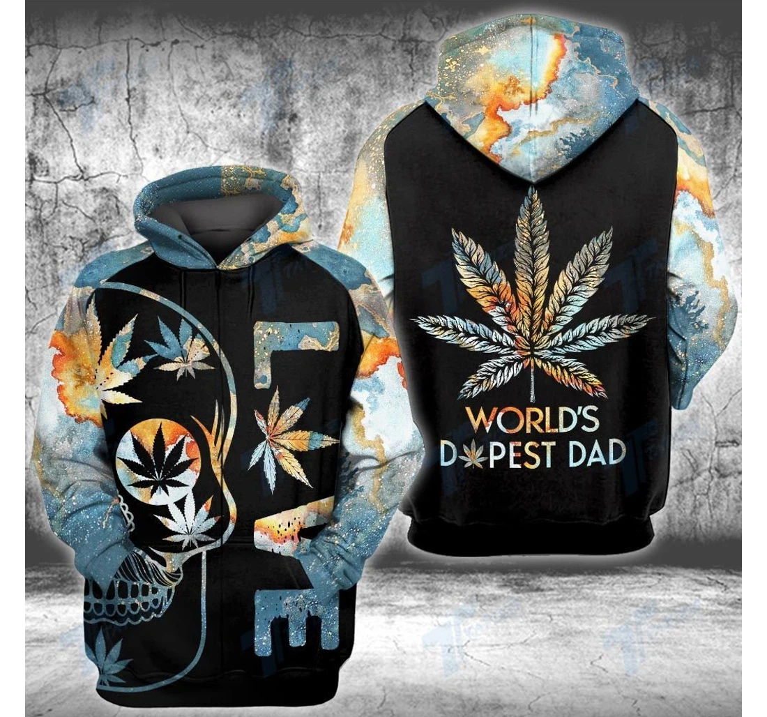 Personalized Weed Skull Dopest Dad Skull Earth All - 3D Printed Pullover Hoodie