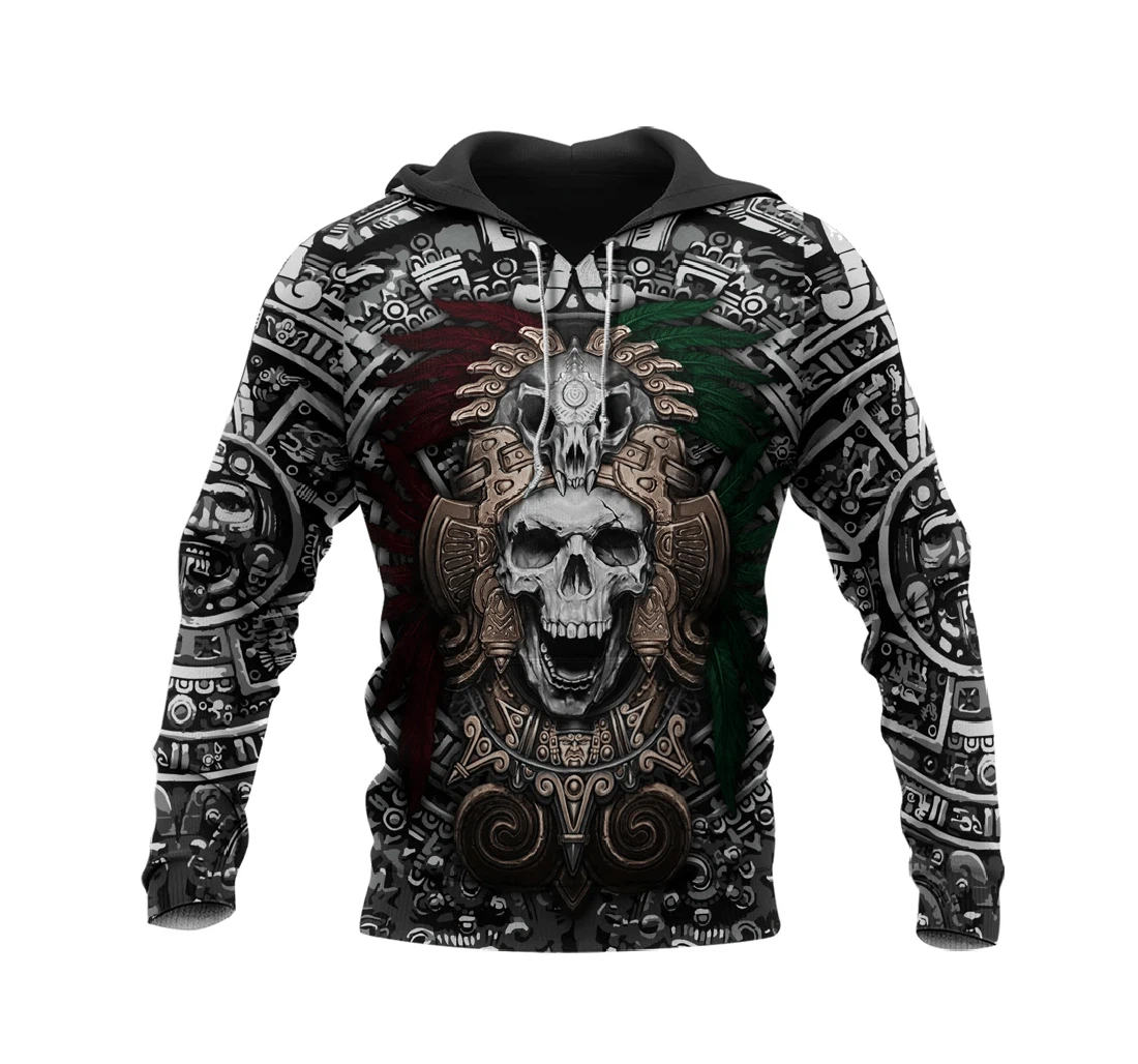 Personalized Mexico Culture Azteca Skull Mexicano All - 3D Printed Pullover Hoodie