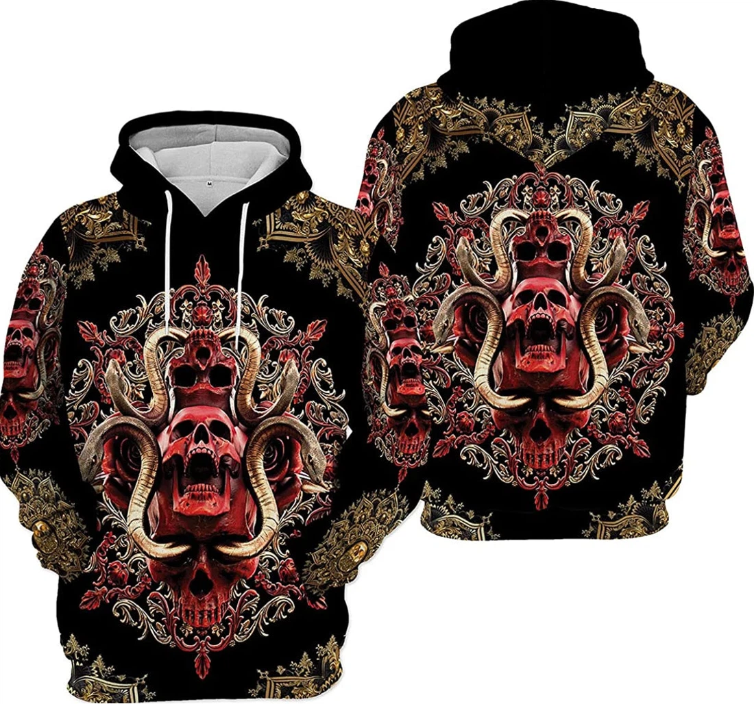 Personalized Red Skull Snake Mandala Pattern - 3D Printed Pullover Hoodie