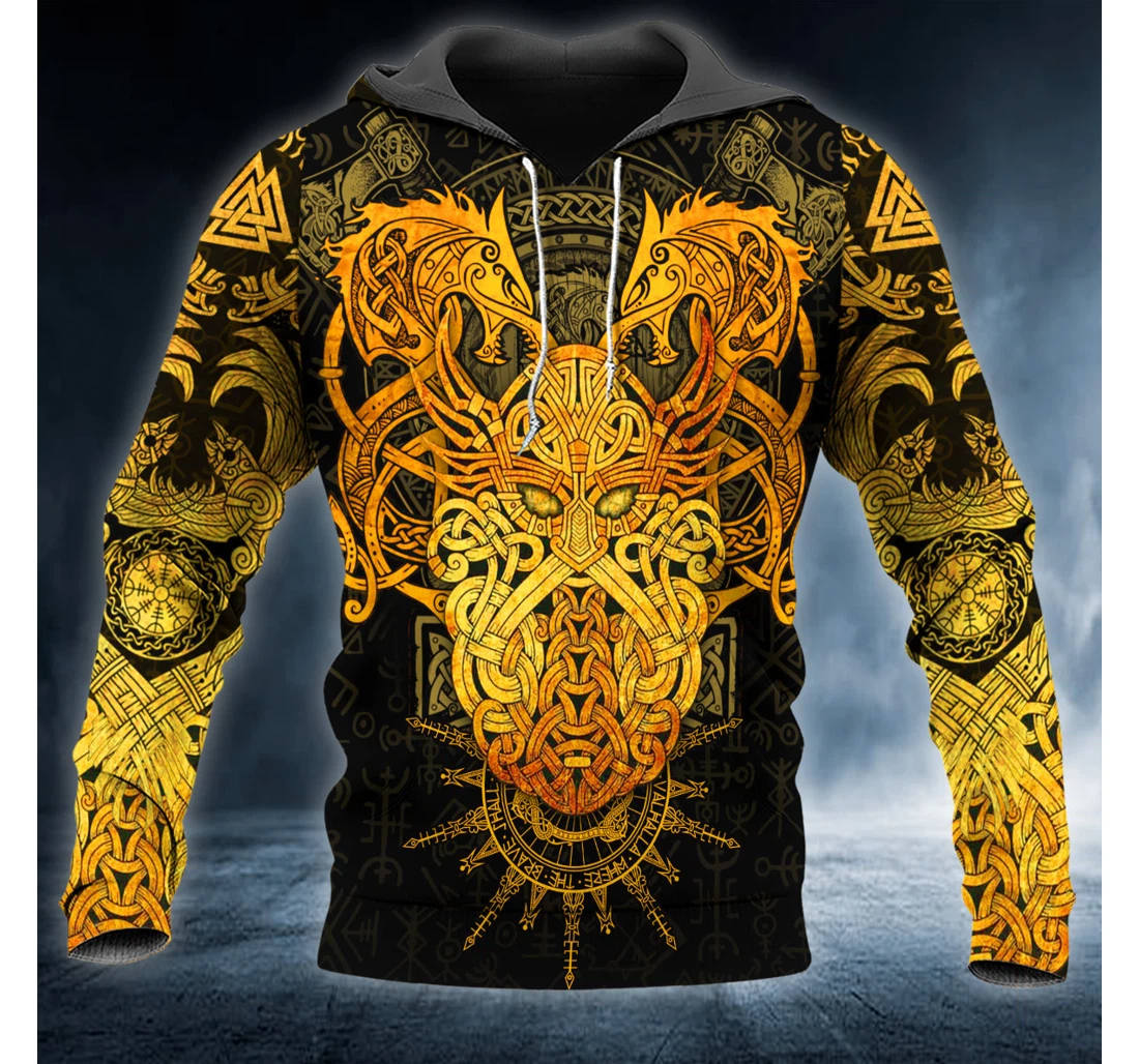 Personalized Gold Odin King Viking Tattoo - 3D Printed Pullover Hoodie