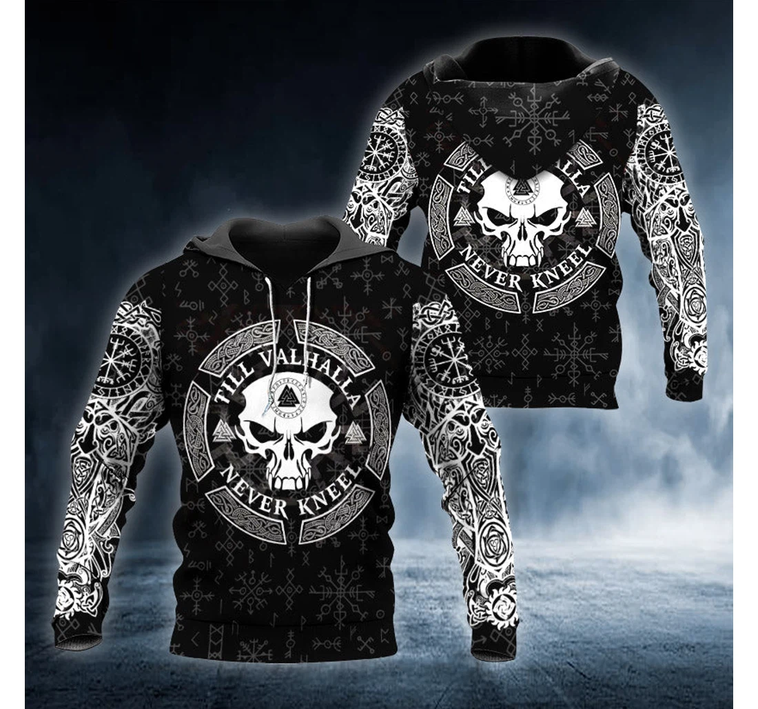 Personalized Viking Till Valhalla Never Kneel Tattoo - 3D Printed Pullover Hoodie