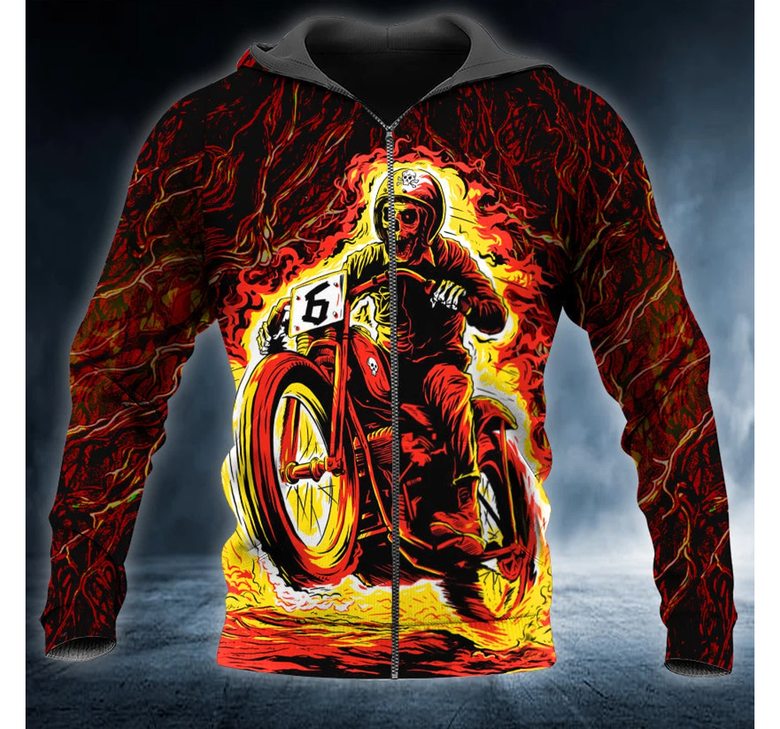 Personalized Fire Motorcycle Biker Skull - 3D Printed Pullover Hoodie