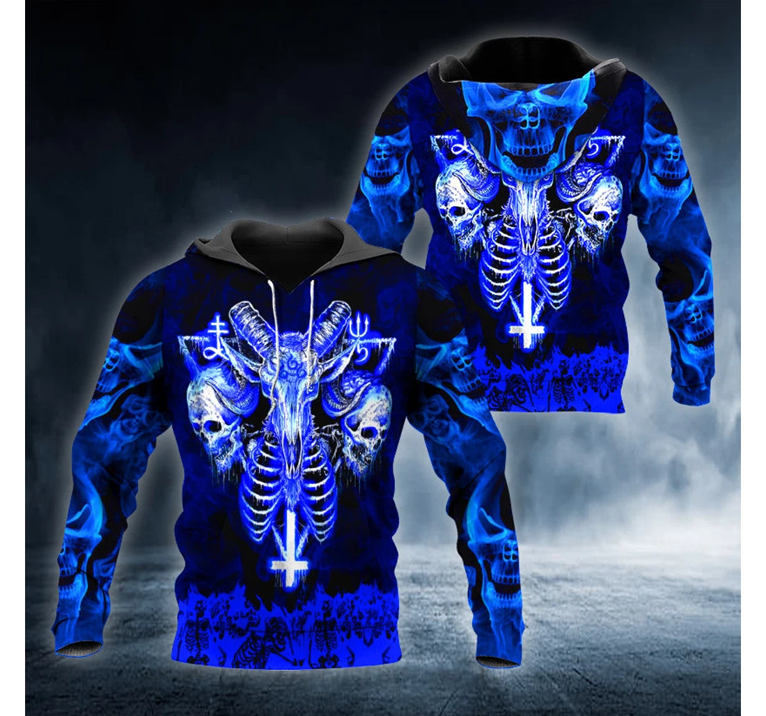 Personalized Blue Baphomet Evil Skull - 3D Printed Pullover Hoodie