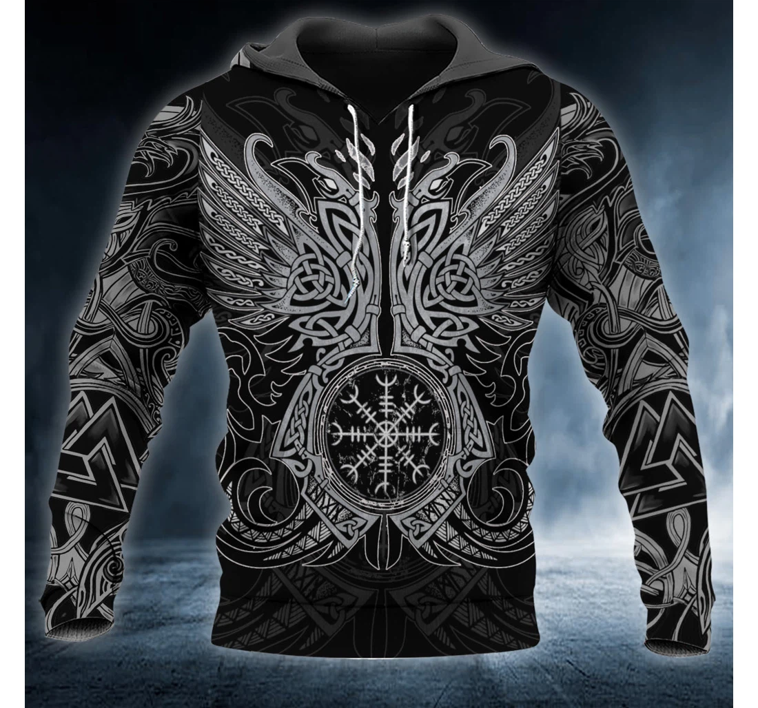 Personalized Gray Raven Twins Viking Tattoo - 3D Printed Pullover Hoodie