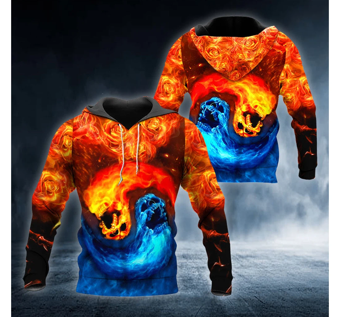 Personalized Magma Death Yinyang Skull - 3D Printed Pullover Hoodie