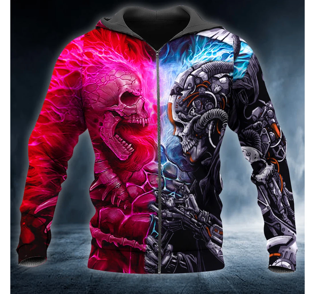 Personalized Red Blue War Cyborg Skull - 3D Printed Pullover Hoodie