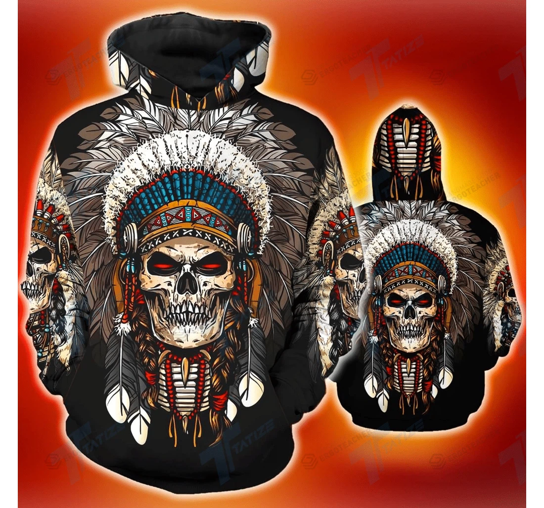 Personalized America Native Skull - 3D Printed Pullover Hoodie