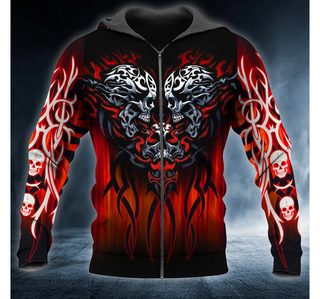 Personalized Double Heart Skull - 3D Printed Pullover Hoodie