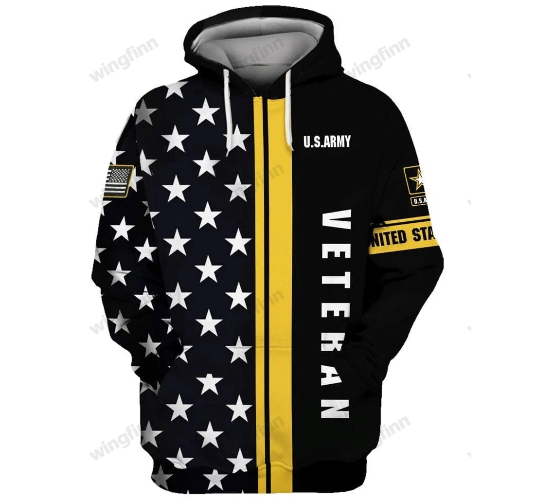 Personalized U.s Army Veteran Stars - 3D Printed Pullover Hoodie