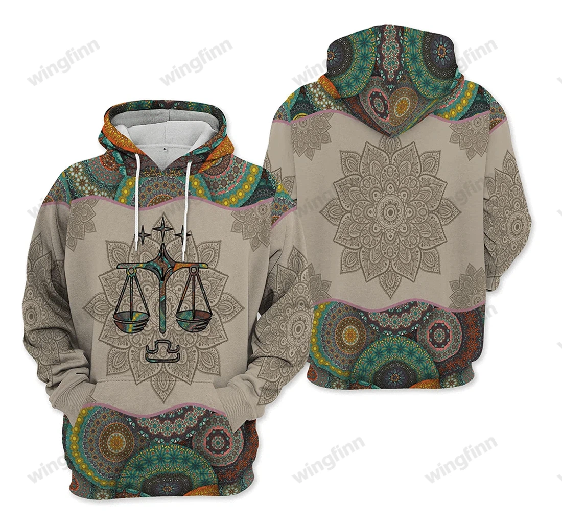 Personalized Libra Mandala Pattern Birthday L - 3D Printed Pullover Hoodie