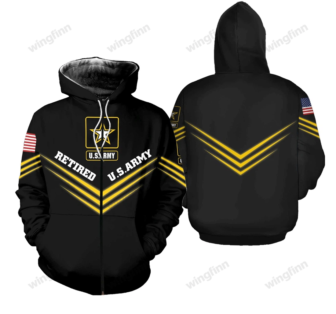 Personalized Retired Us Army Yellow L - 3D Printed Pullover Hoodie