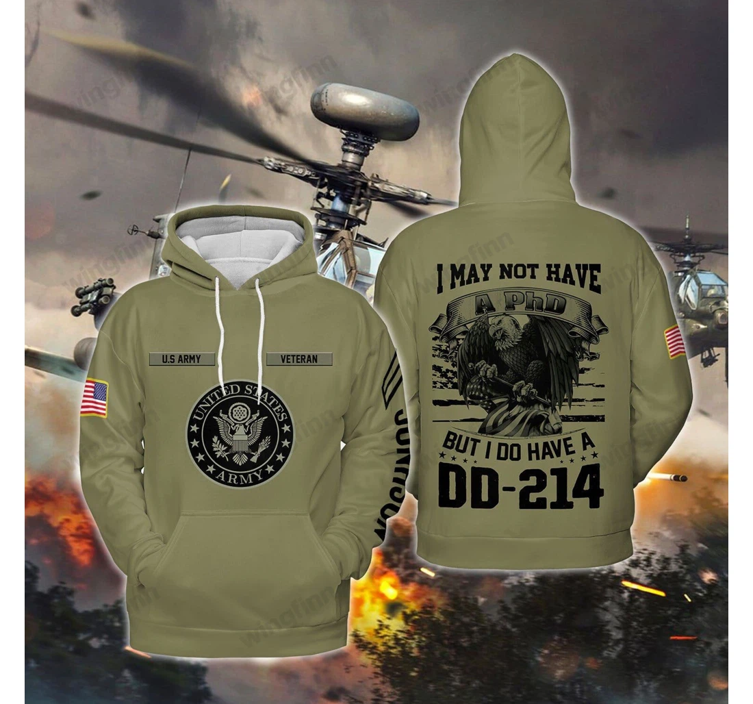Personalized U.s Army Veteran Dd- Custom Name H - 3D Printed Pullover Hoodie