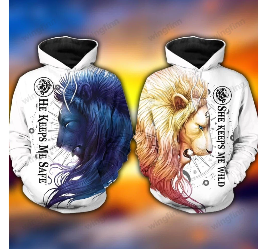 Personalized Lion Moon Sun Couple Love - 3D Printed Pullover Hoodie