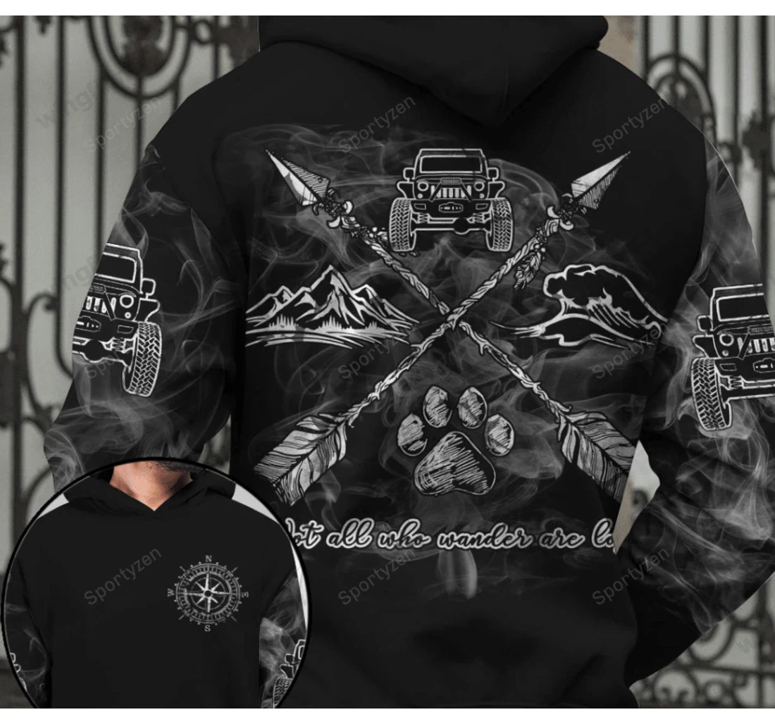 Personalized Arrow Jp Not All Who Wander Are Lost B&w Kv - 3D Printed Pullover Hoodie