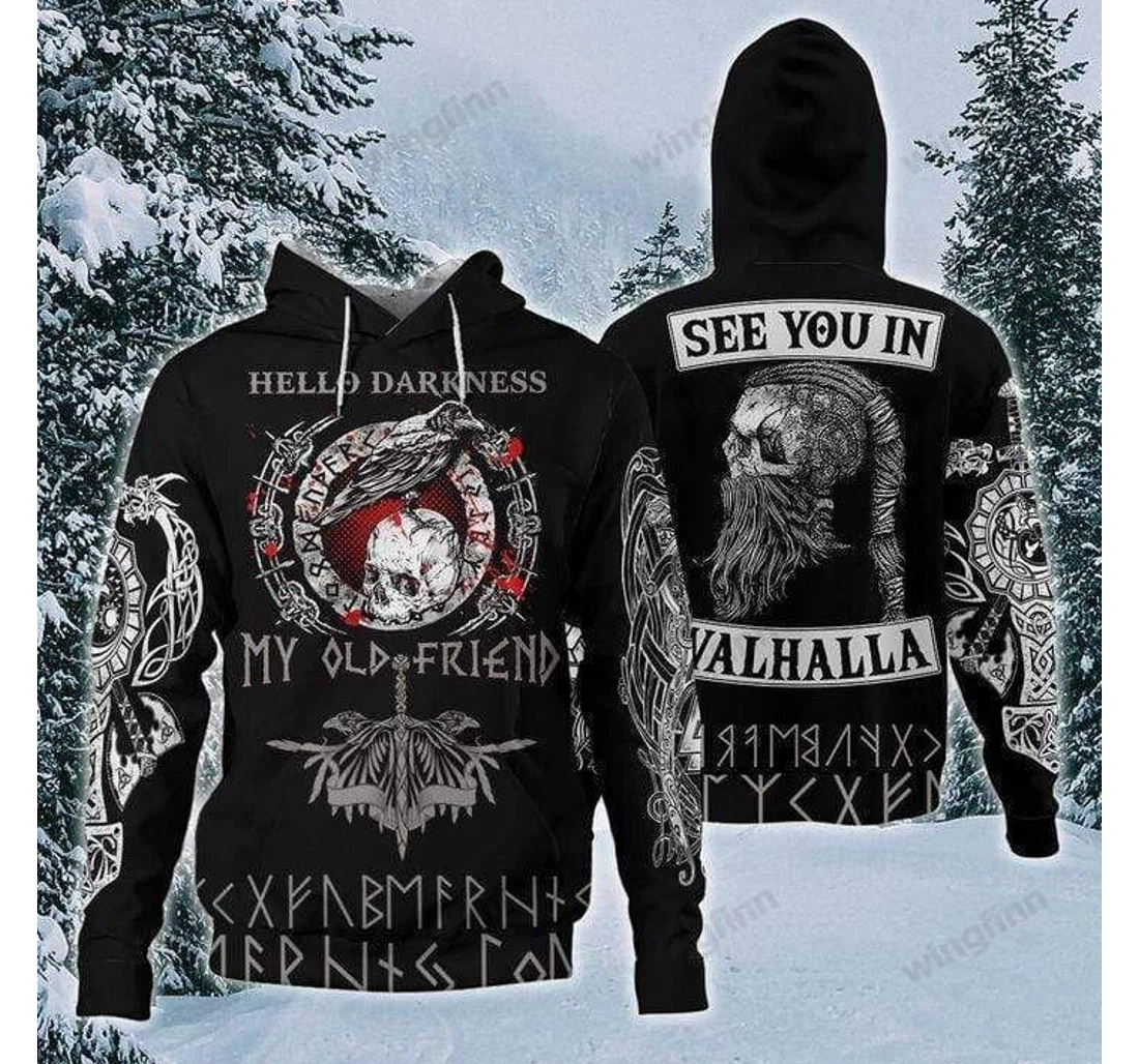 Personalized Viking Skull Hello Darkness My Old Friend V - 3D Printed Pullover Hoodie