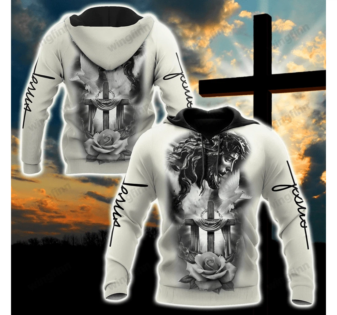Personalized Christian Jesus Cross Rose - 3D Printed Pullover Hoodie