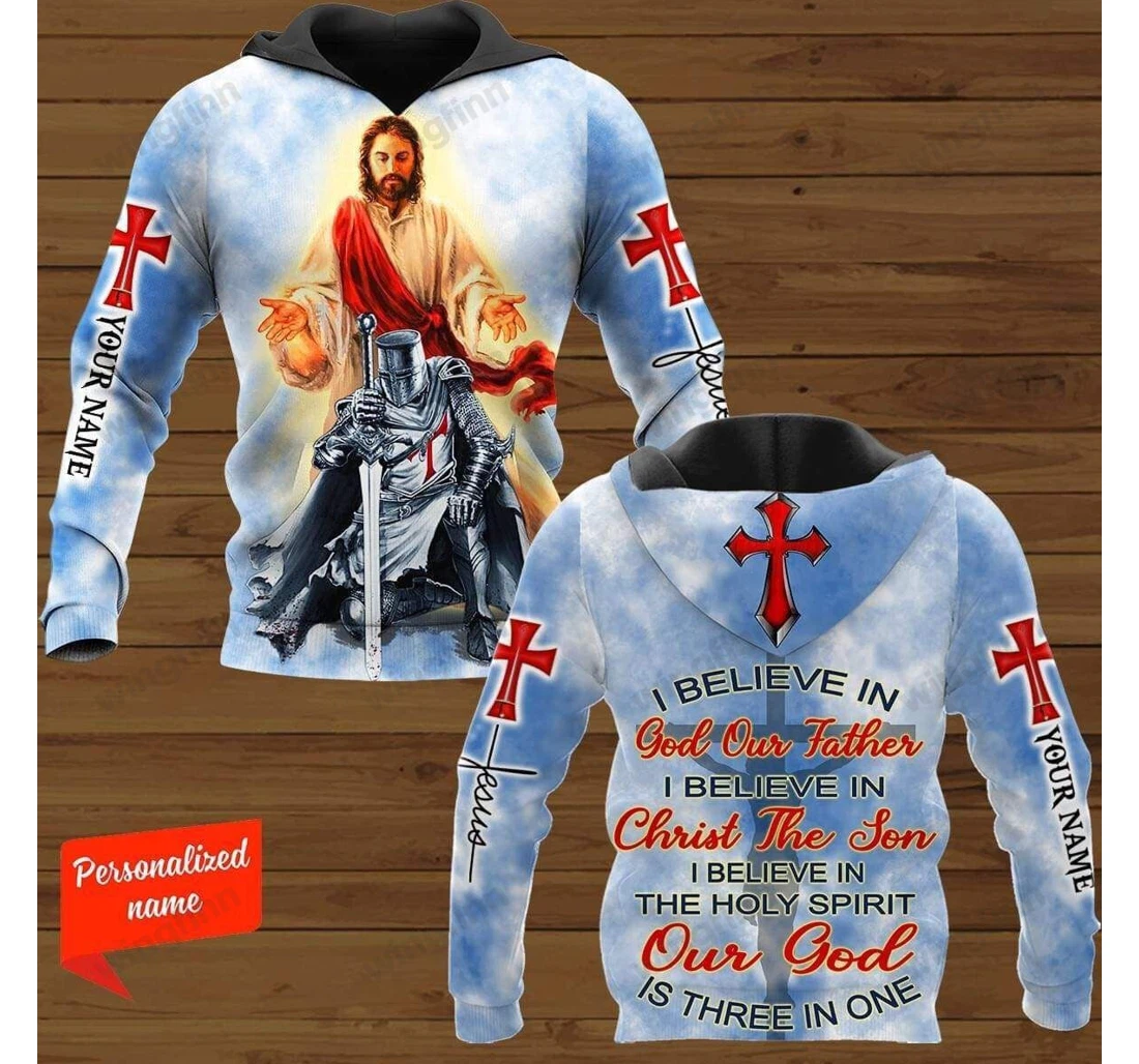Personalized Custom Name Our God Is Three In One Blue - 3D Printed Pullover Hoodie