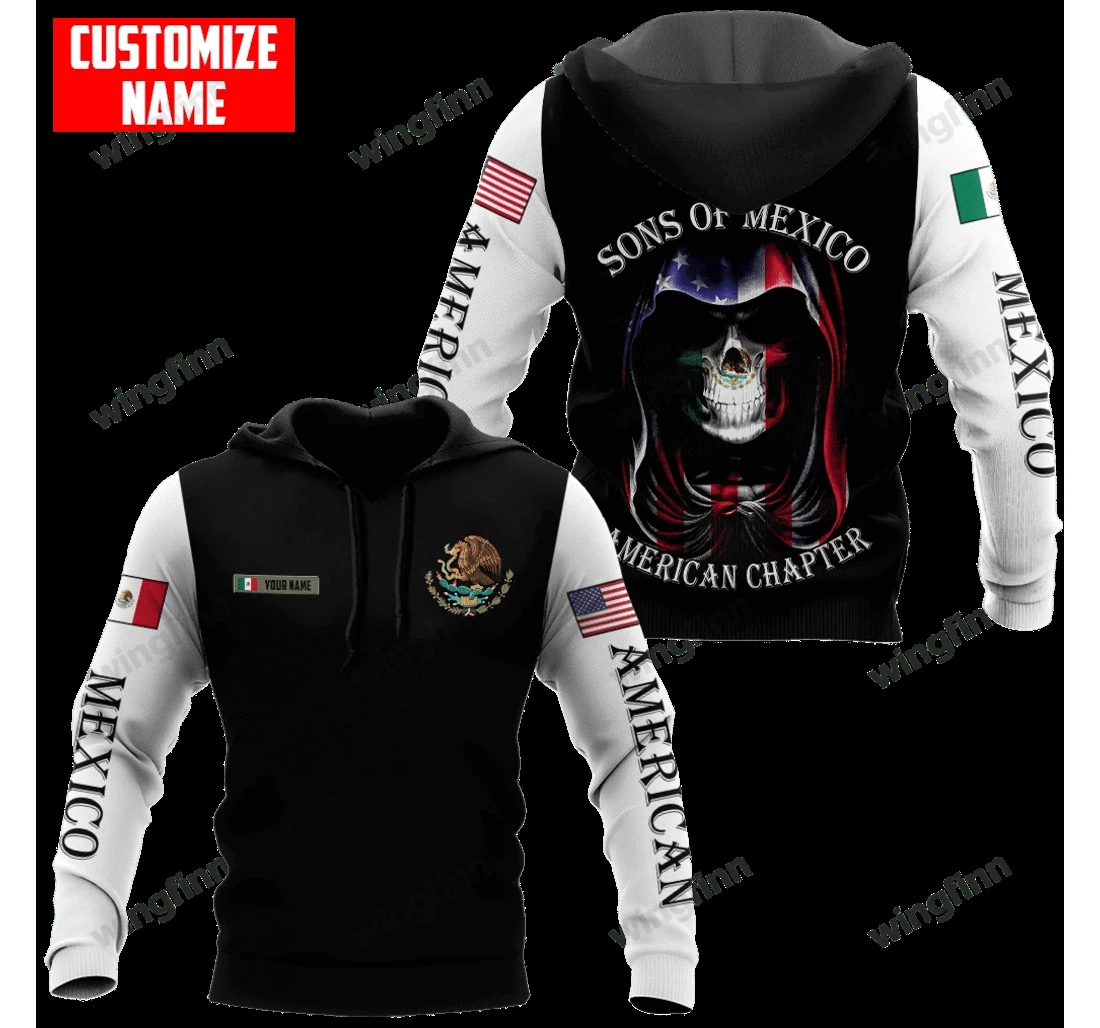 Personalized Sons Of Mexico American Chapter Skull Custom Name - 3D Printed Pullover Hoodie