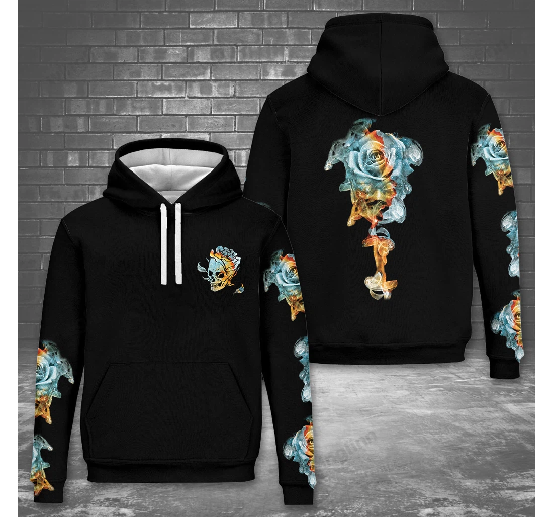 Personalized Rose Smoke Skull Hippie Dh - 3D Printed Pullover Hoodie