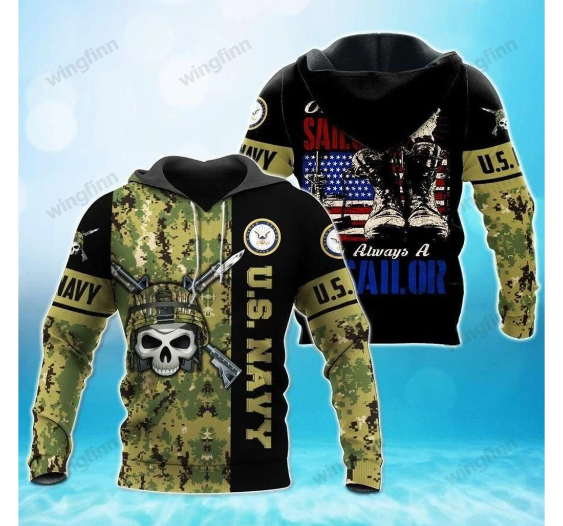 Personalized U.s Navy Once A Sailor Always A Sailor Skull - 3D Printed Pullover Hoodie