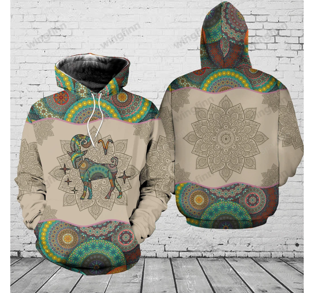 Personalized Aries Mandala Pattern Birthday L - 3D Printed Pullover Hoodie