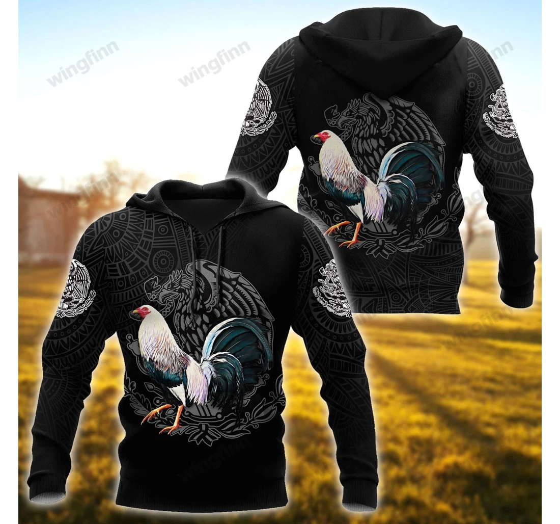 Personalized B&w Mexican Rooster Aztec - 3D Printed Pullover Hoodie