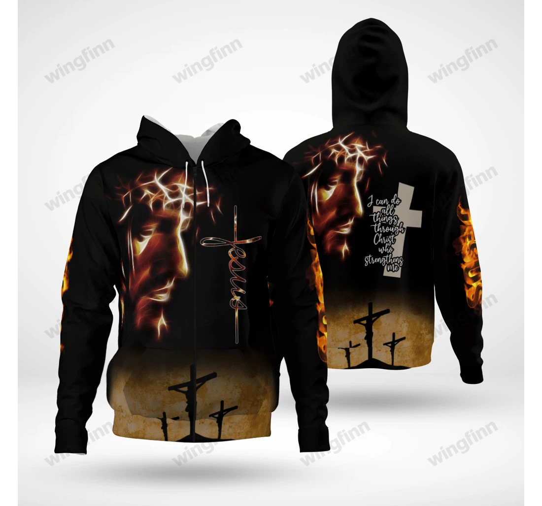 Personalized Jesus Fire Christian I Can Do All Things - 3D Printed Pullover Hoodie