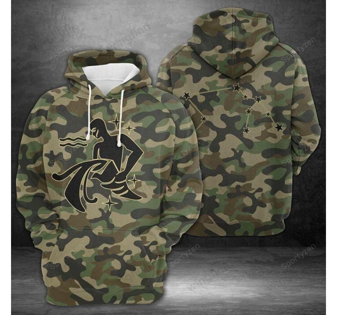 Personalized Awesome Aquarius Horoscope Camo Birthday L - 3D Printed Pullover Hoodie