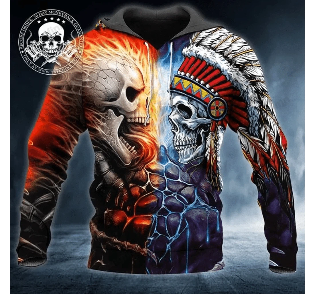 Personalized Skull Native American Fire & Water V - 3D Printed Pullover Hoodie