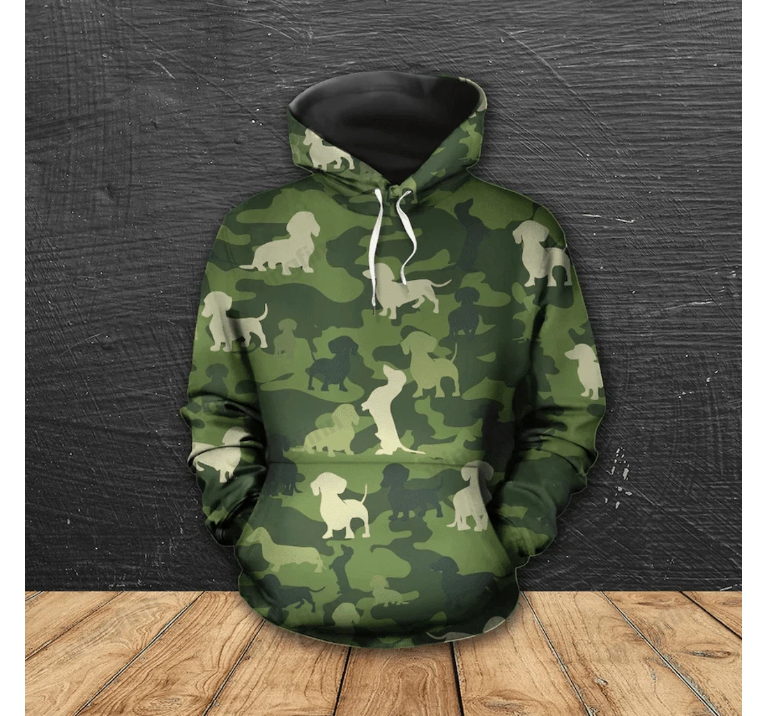Personalized Dachshund Green Camo - 3D Printed Pullover Hoodie