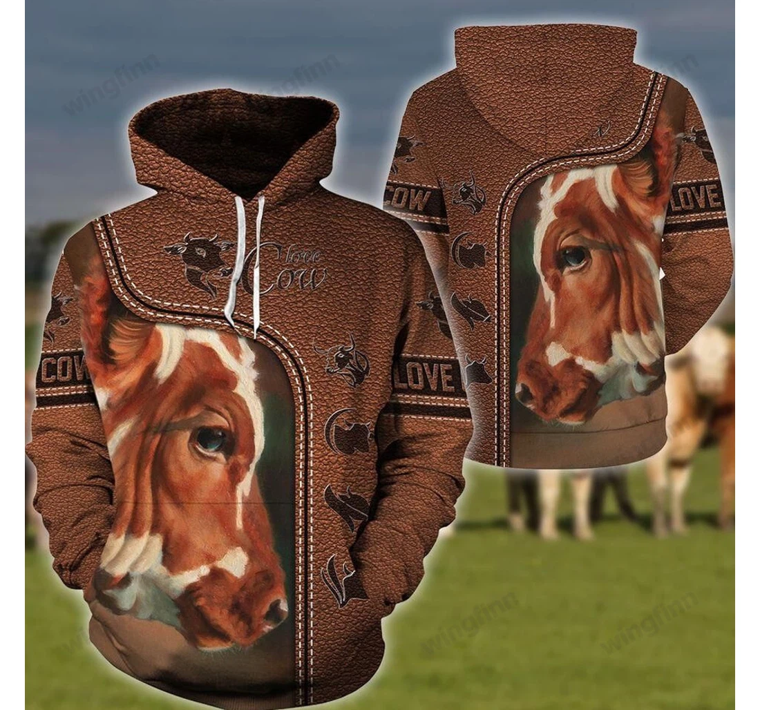 Personalized Cow Brown Leather Pattern - 3D Printed Pullover Hoodie
