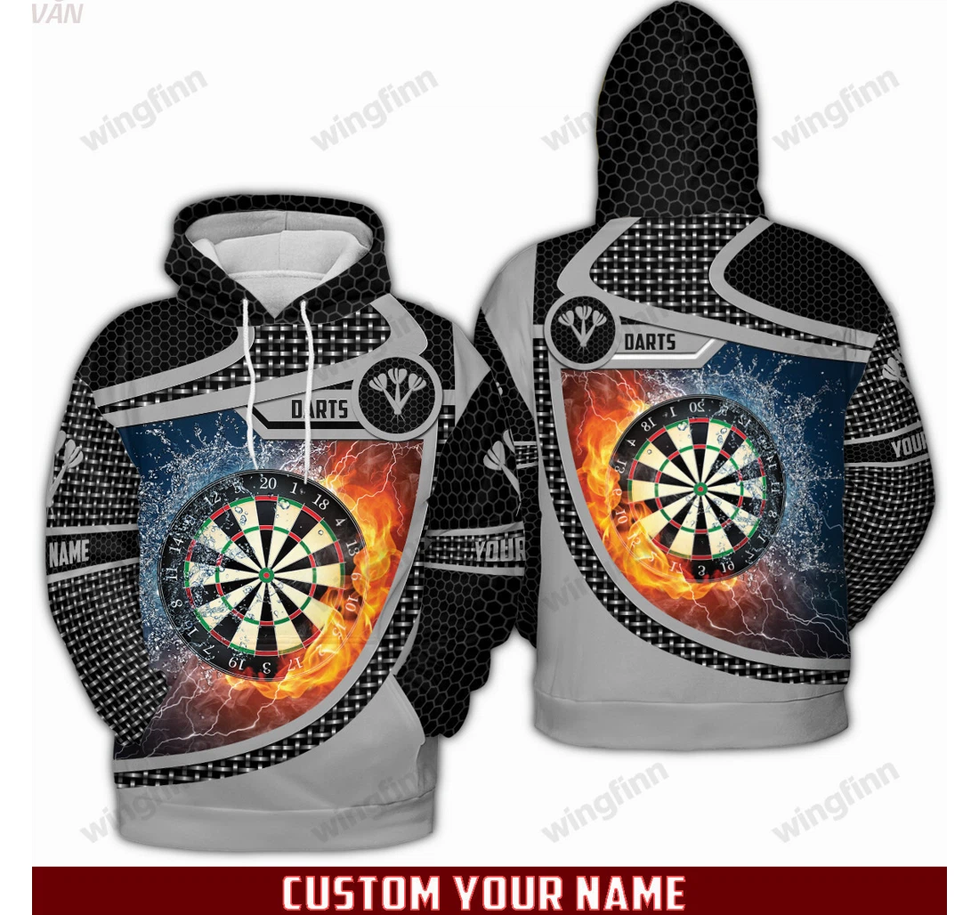 Personalized Darts Fire Water Cool Custom Name V - 3D Printed Pullover Hoodie