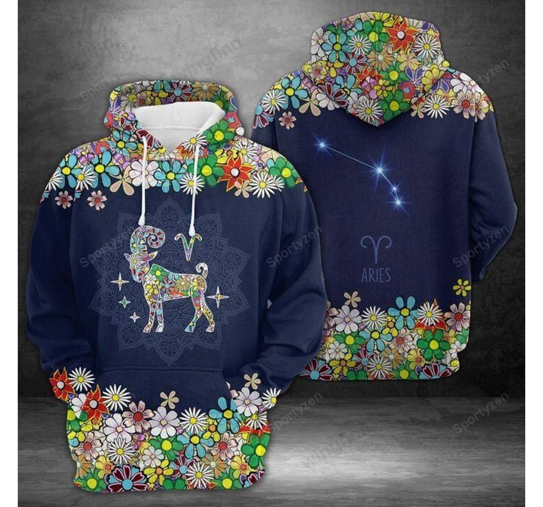 Personalized Aries Horoscope Flower Pattern Birthday Dh - 3D Printed Pullover Hoodie