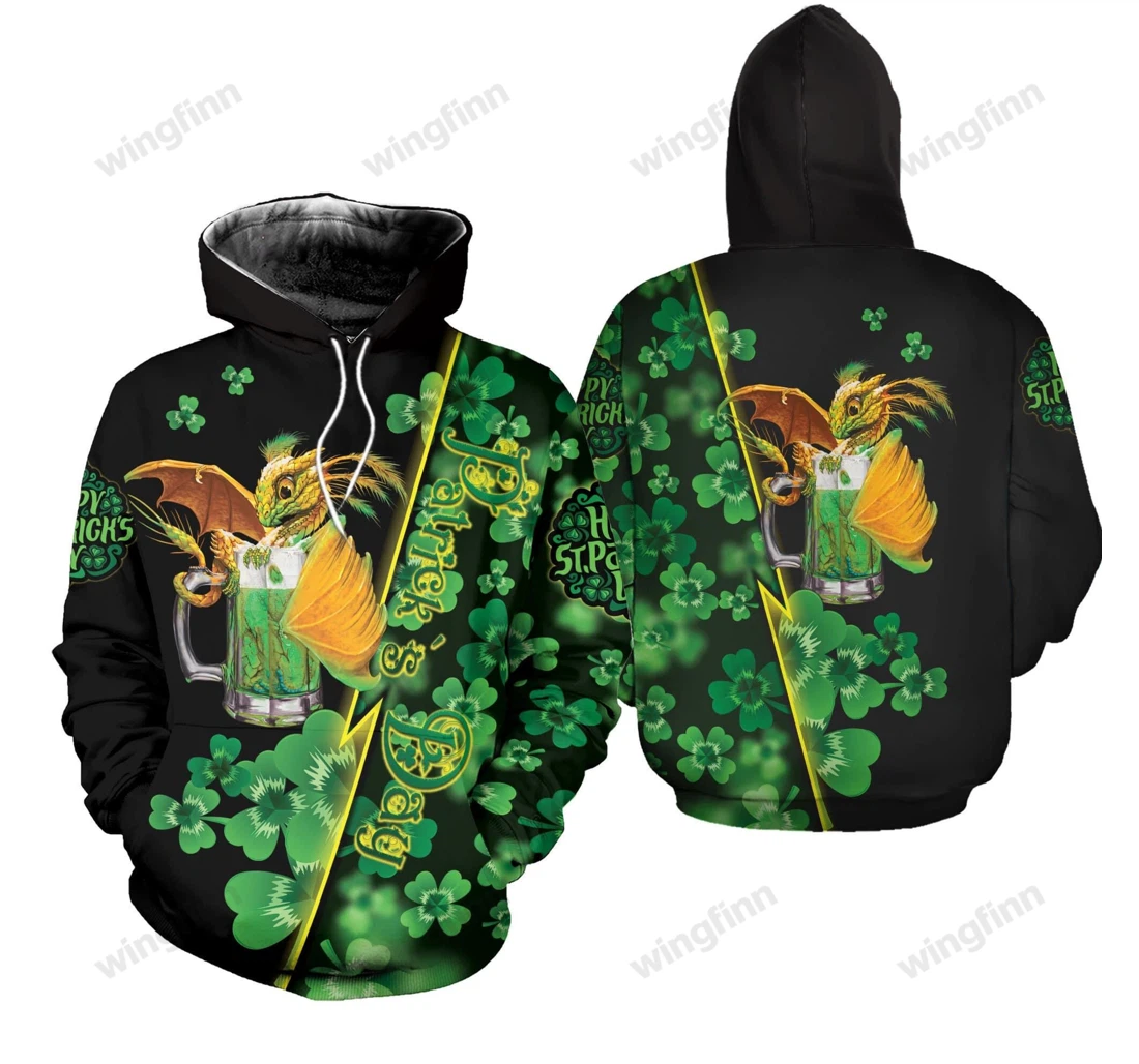 Personalized Patrick's Day Dragon Funny Beer Irish L - 3D Printed Pullover Hoodie