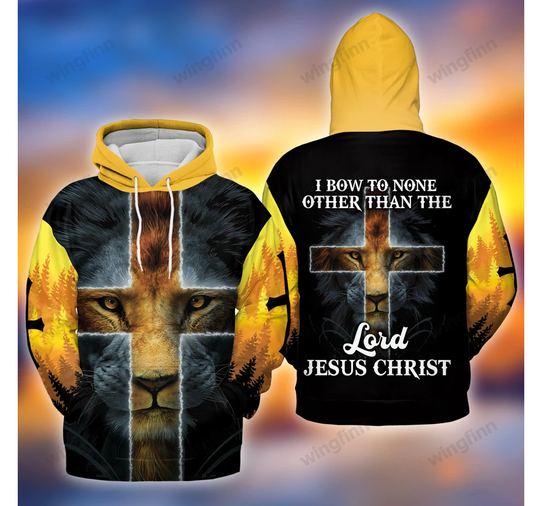Personalized I Bow To None Other Than The Lord Jesus Christ Lion V - 3D Printed Pullover Hoodie