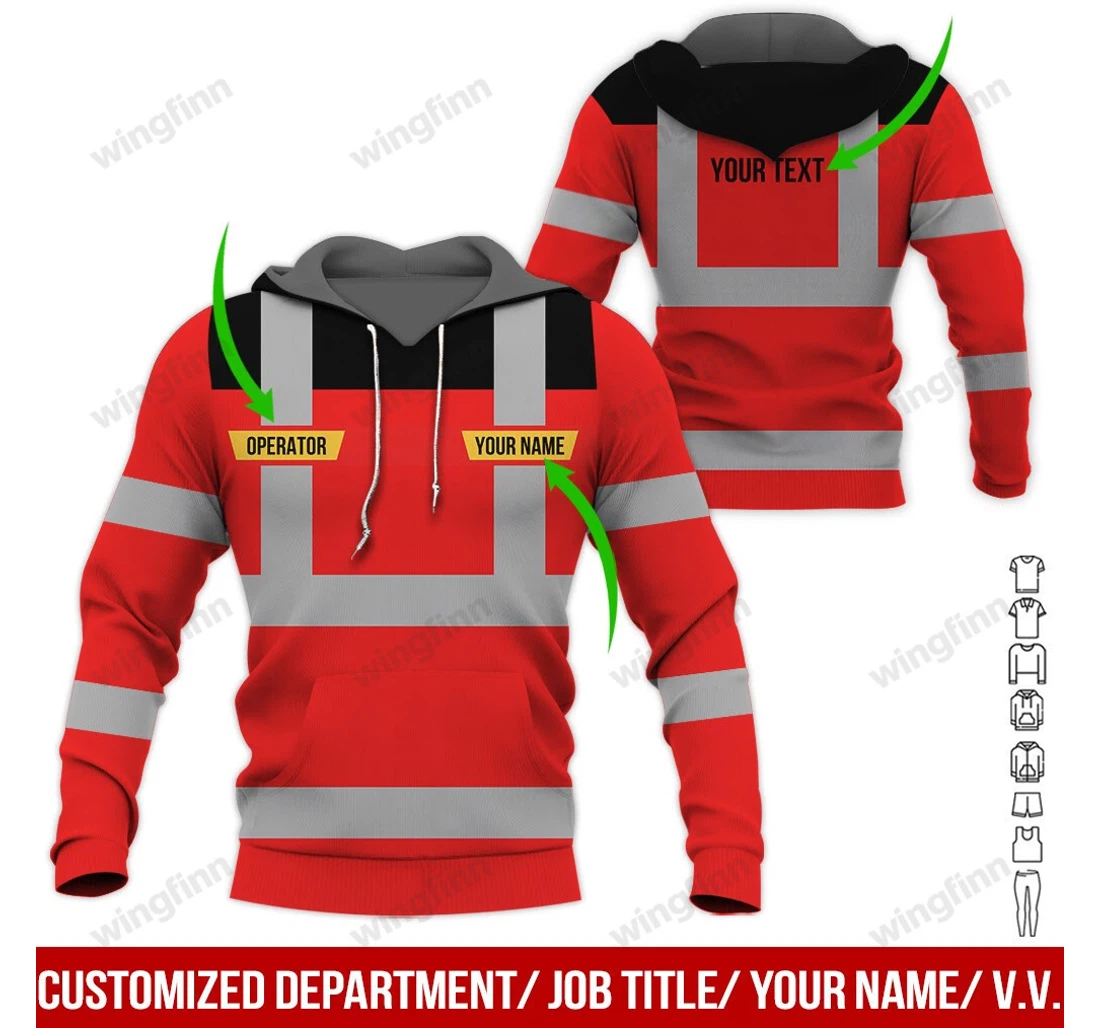 Personalized Custom Name & Department Workwear Gear Line Red - 3D Printed Pullover Hoodie