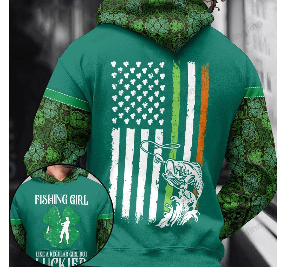 Personalized Fishing Girl Like A Regular Girl But Luckier St Patrick's Day Xh - 3D Printed Pullover Hoodie