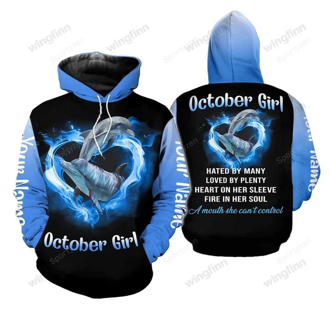 Personalized Dolphin Lover October Girl Birthday V - 3D Printed Pullover Hoodie