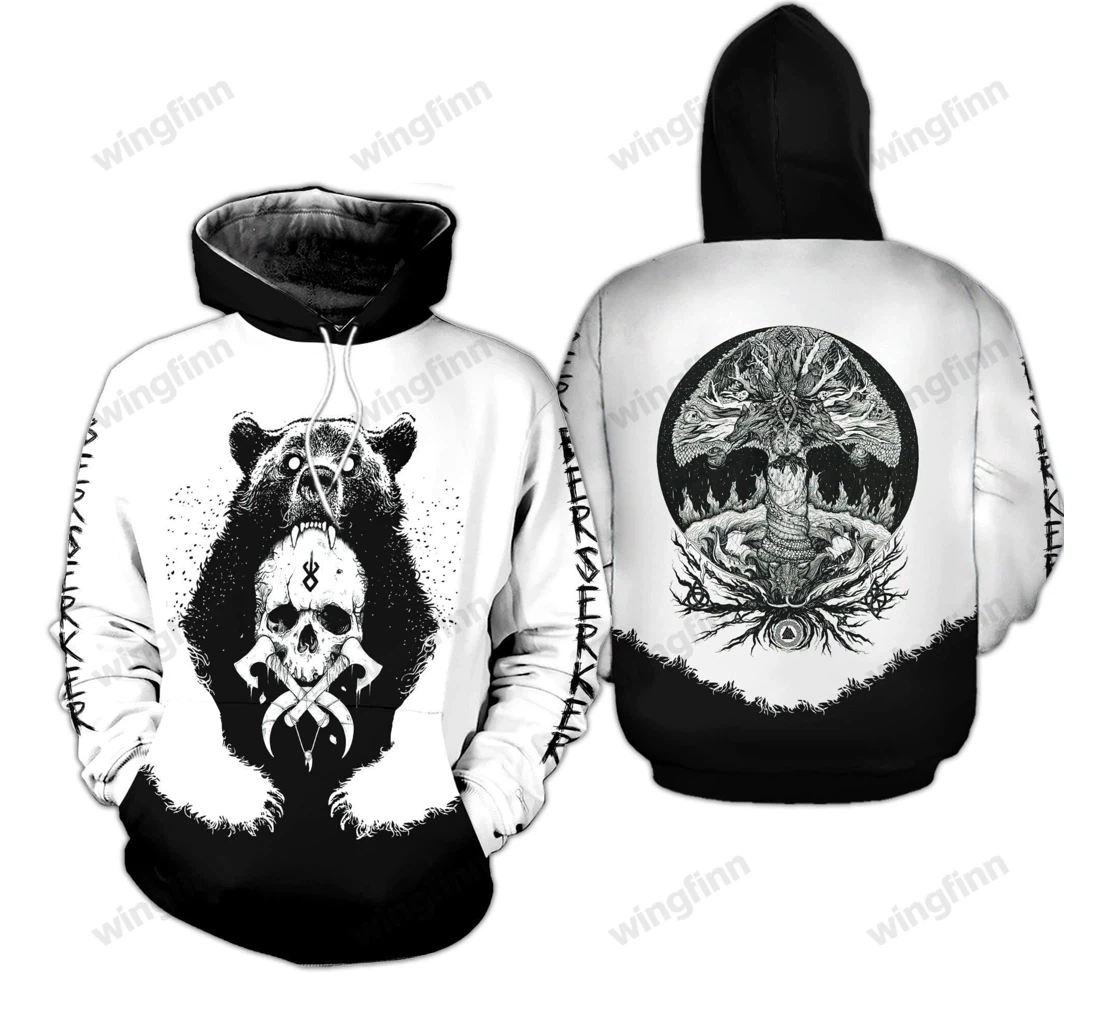 Personalized Viking Bear Tattoo V - 3D Printed Pullover Hoodie