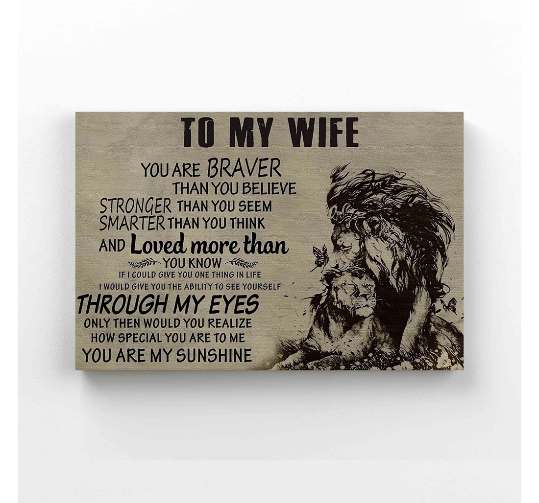 Poster, Canvas - To My Wife Lion Valentine Print Framed Wall Art