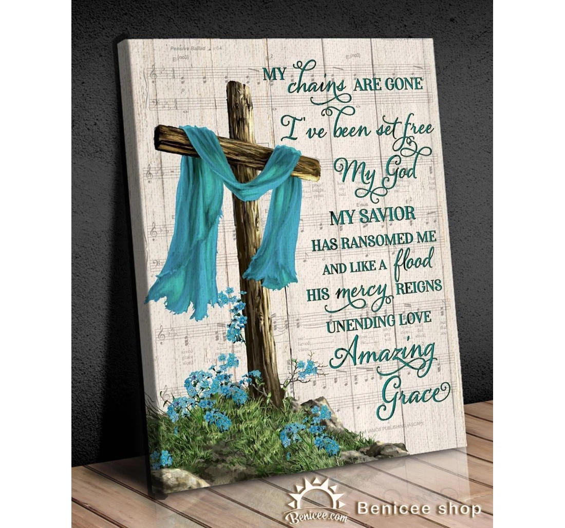 Poster, Canvas - Heaven Cross Signs Amazing Grace Blue Color Grief Signs Loss Print Framed Wall Art
