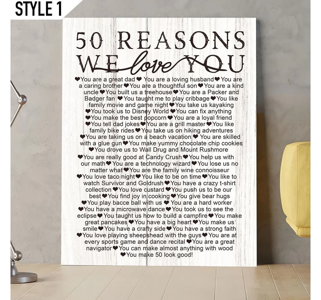 Poster, Canvas - Personalized 50th Birthday Reasons Why I Love You Vertical Print Framed Wall Art
