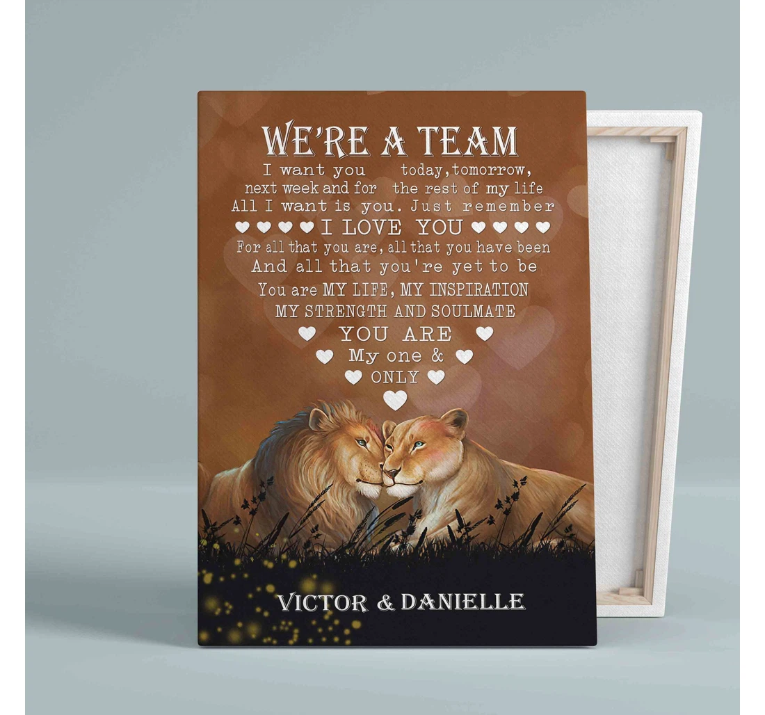 Poster, Canvas - Personalized Name We're A Team Lion Valentine Print Framed Wall Art
