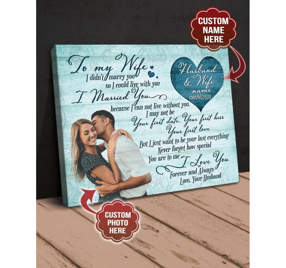 Poster, Canvas - Personalized Valentine To My Wife Blue Version Top 3 Couple Print Framed Wall Art