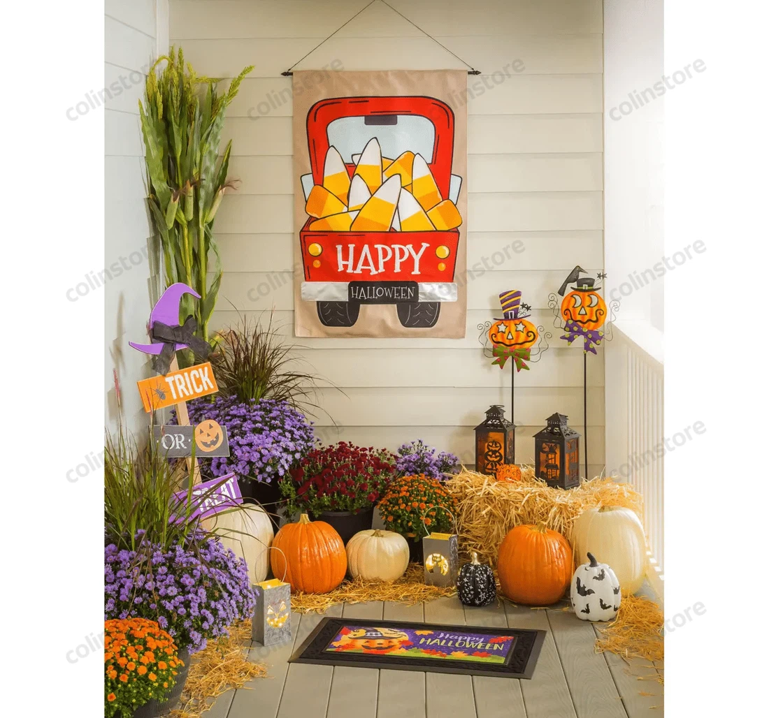 Candy Corn Truck Gi Family, Halloween, Printed Both-Sides, UV And Fade - Resistant Flag