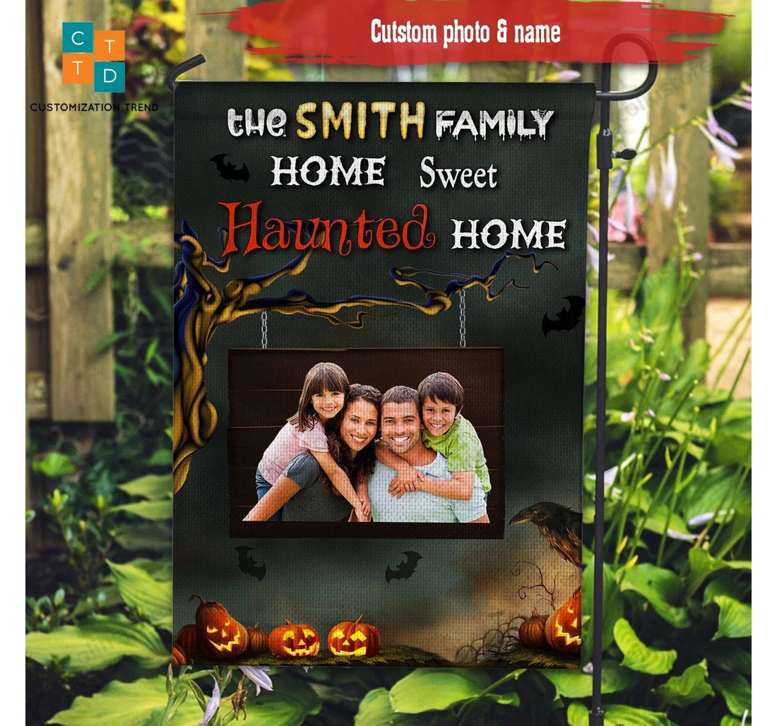 Personalized Name & Photo Halloween Gi Family Sweet Haunted Gi Family, Printed Both-Sides, UV And Fade - Resistant Flag